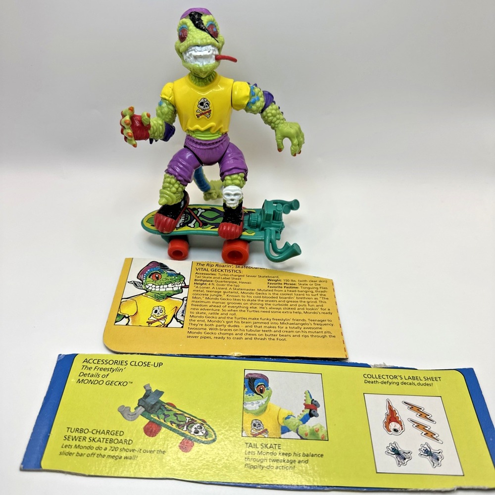 Vintage 1990 TMNT Mondo Gecko Complete w/ File Card Teenage Mutant Ninja Turtles